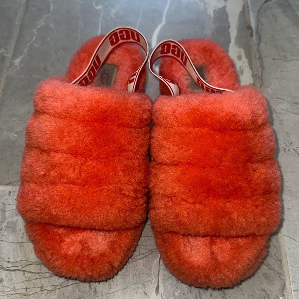 UGG Fluff Yeah Slide Red Currant Slipper Sandal Women's US 7